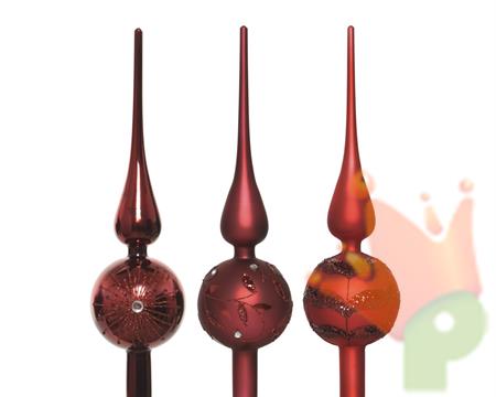 PUNTALE 31 CM IN VETRO ROSSO CHIARO/ROSSO/ROSSO SCURO CON DECORI