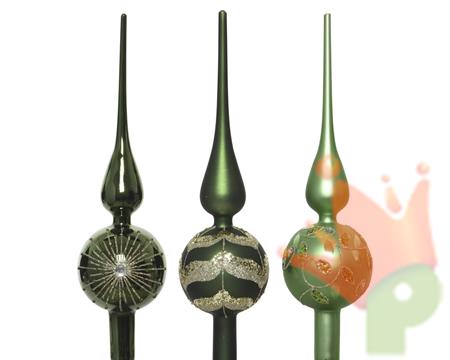 PUNTALE 31 CM IN VETRO VERDE CHIARO/VERDE/VERDE SCURO CON DECORI