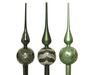 PUNTALE 31 CM IN VETRO VERDE CHIARO/VERDE/VERDE SCURO CON DECORI