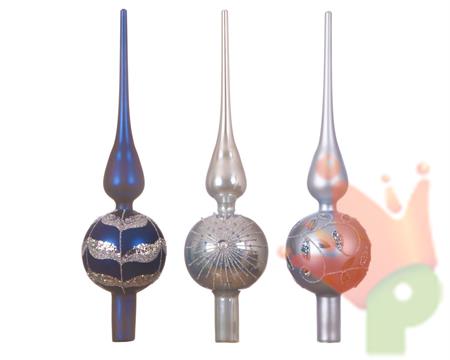 PUNTALE 31 CM IN VETRO ARGENTO/CELESTE/BLU SCURO CON DECORI