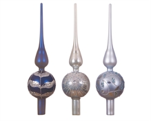 PUNTALE 31 CM IN VETRO ARGENTO/CELESTE/BLU SCURO CON DECORI