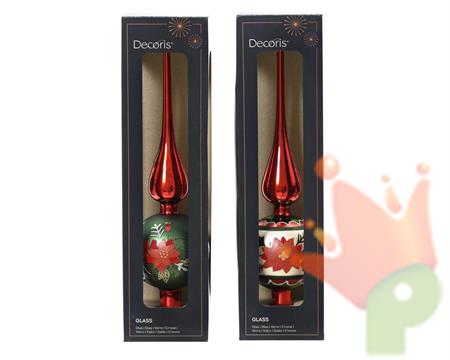 PUNTALE  IN VETRO ROSSO CON DECORI