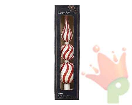 PUNTALE PER ALBERO DI NATALE IN VETRO ROSSO E ARGENTO 31 CM
