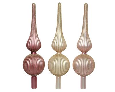 PUNTALE 31 CM IN VETRO ROSA VELVET/ROSA CIPRIA/ORO GLITTER