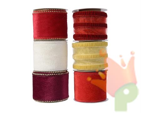 NASTRO IN VELLUTO BIANCO/ORO/BORDEAUX ROSSO 270 CM