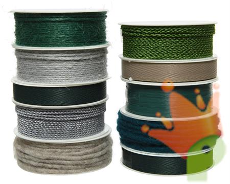 CORDINO/NASTRO MATERIALE ASSORTITO VERDE/ARGENTO/BEIGE 4 MT