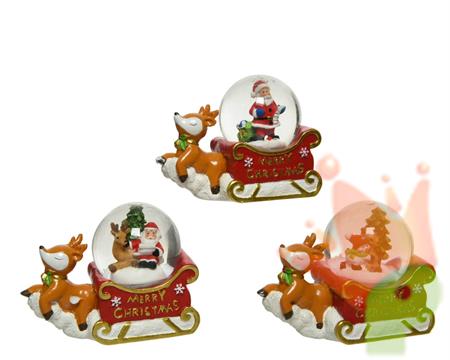 PALLA INNEVATA 7 CM BABBO NATALE/PUPAZZO DI NEVE CON RENNA