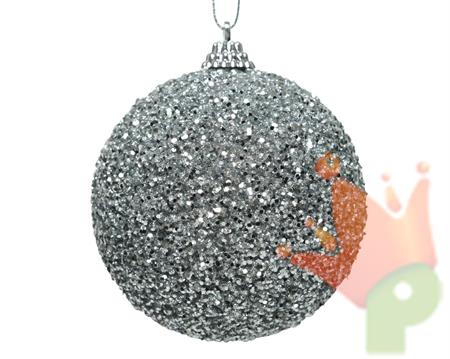 PALLINA DI NATALE ARGENTO GLITTERATA 8 CM