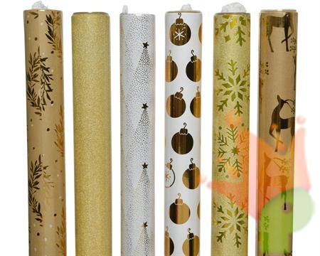 ROTOLO CARTA REGALO 70X150 CM CON DECORI ORO NATALIZIA