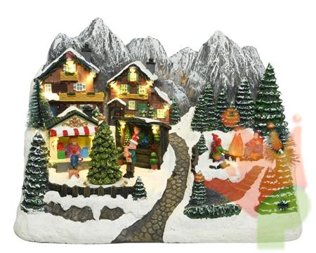 VILLAGGIO DI NATALE MONTAGNA CON LUCI