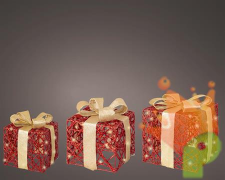 SCATOLE REGALO ROSSE CON FIOCCO ORO CON LED BIANCO CALDO