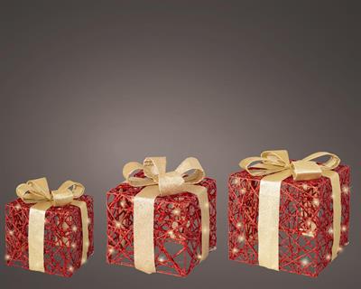 SCATOLE REGALO ROSSE CON FIOCCO ORO CON LED BIANCO CALDO