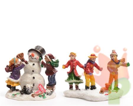 FIGURE BAMBINI E PUPAZZO DI NEVE 4X7X6 CM VARIANTE IN 2 MODELLI