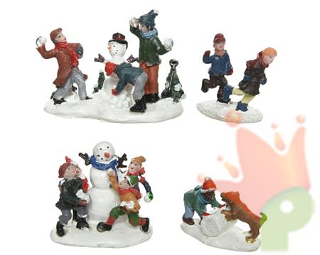 FIGURE BAMBINI E PUPAZZO DI NEVE 4,5X6X5,5 CM VARIANTE IN 4 MODE