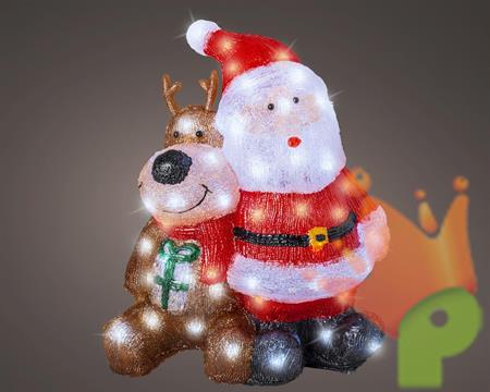 BABBO NATALE CON RENNA 34X18X40 CM LUCE BIANCO FREDDO