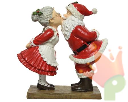 FIGURA BABBO NATALE MAMMA NATALE BACIO IN POLIRESINA 9X20X20 CM