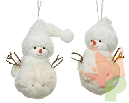 PUPAZZO DI NEVE DA APPENDERE 13X13X7,5 CM IN PELLICCIA BIANCA