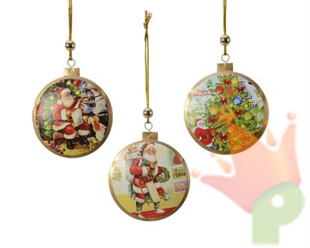 PENDENTI NATALIZI DI LATTA STAMPATI 3 ASSORTITI