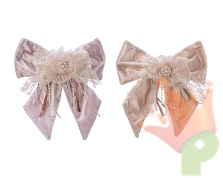 FIOCCO IN POLIESTERE CON PIZZO E PERLINE 7X26X28 CM ROSA/CIPRIA