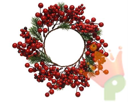 GHIRLANDA FUORIPORTA NATALIZIA 28 CM CON BACCHE ROSSE