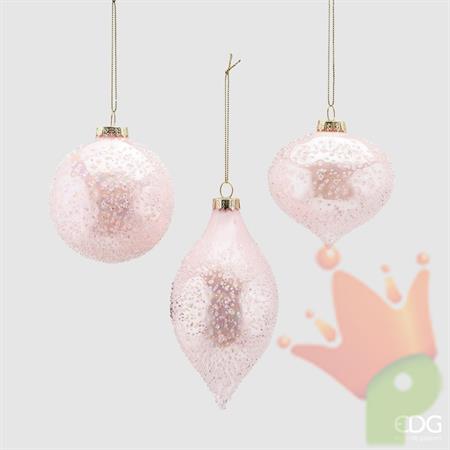 PALLINA DI NATALE VETRO ROSA 3 FORME ASSORTITE -EDG-