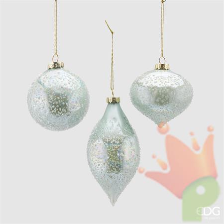 PALLINA DI NATALE VETRO VERDE ACQUA 3 FORME ASSORTITE -EDG-