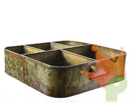 SCATOLA IN ZINCO CON SCOMPARTI E MANIGLIE 38X38X11