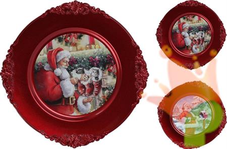 SOTTOPIATTO NATALIZIO ROSSO CON DECORO 33 CM - 2 ASS