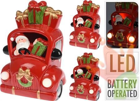 DECORAZIONE CON LED BABBO NATALE IN MACCHINA 21 CM - 2ASS