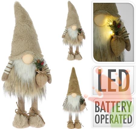 GNOMO PELUCHE MARRONE CON LED 53 CM - 2 ASS