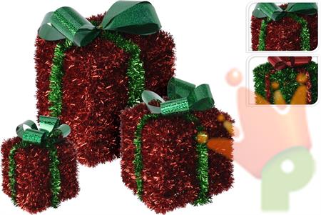 DECORAZIONE PACCO REGALO 15X15 CM ASS.