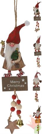 PENDENTE BABBO NATALE IN LEGNO 34 CM - 4 ASS