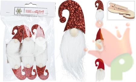 CLIP IN LEGNO BABBO NATALE 3X7 CM - 3 ASS