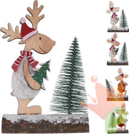DECORAZIONE RENNA IN LEGNO 10X15 CM - 4 ASS