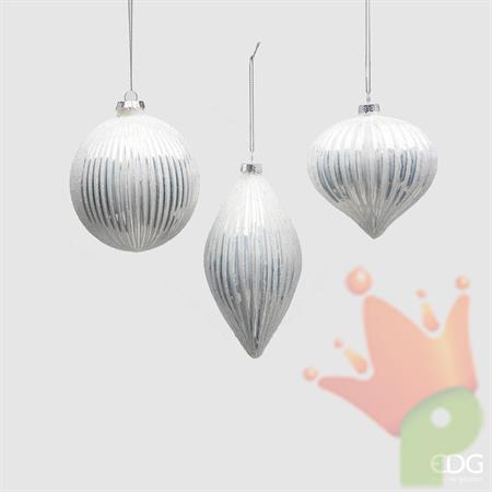 PALLINA DI NATALE VETRO BIANCO 3 ASSORTITE 8 CM - EDG -