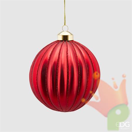 PALLINA DI NATALE VETRO ROSSO RIGHE 10 CM - EDG -