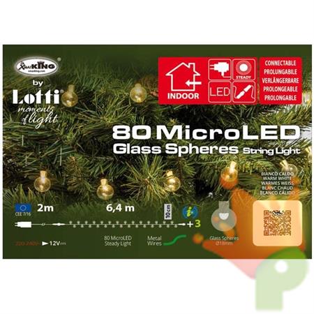 LUCI DI NATALE 80 SFERE MICROLED IN VETRO BIANCO CALDO