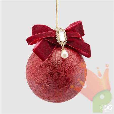 PALLINE DI NATALE IN VETRO ROSSA CON FIOCCO E PERLA 10 CM