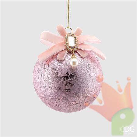 PALLINE DI NATALE IN VETRO ROSA CON FIOCCO E PERLA 10 CM