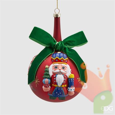 PALLINA DI NATALE VETRO ROSSO DECORO SOLDATINO 10 CM - EDG -