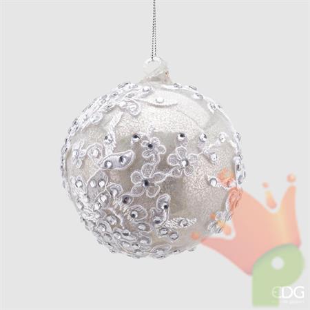PALLINA DI NATALE VETRO ARGENTO DECORO GEMME 10 CM - EDG -