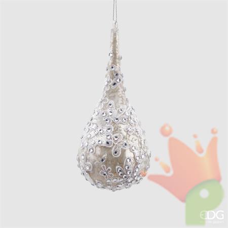 PENDENTE GOCCIA IN VETRO ARGENTO CON GEMME 20 CM