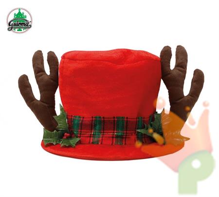 CAPPELLO ROSSO CON CORNA RENNA