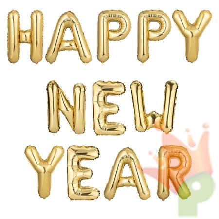 PALLONCINO SCRITTA HAPPY NEW YEAR MYLAR ORO 40 CM