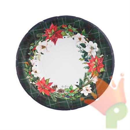 PIATTI FONDI IN CARTA CHRISTMAS TARTAN 24 CM 8 PZ