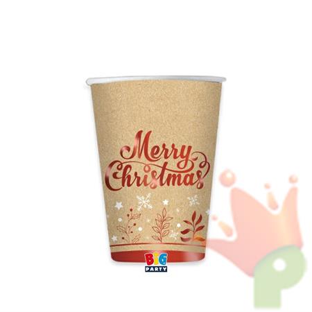 BICCHIERI NATALIZI IN CARTONCINO KRAFT XMAS 200 CC 8 PZ