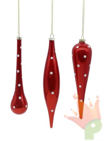 PENDENTE IN VETRO ROSSO POIS BIANCHI 19 CM ASSORTITO
