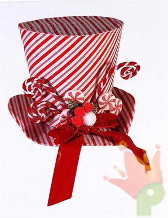 CAPPELLO IN TESSUTTO VELLUTO BIANCO ROSSO CON DECORO CANDY 26 CM