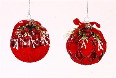 PALLINA ROSSA IN VETRO CON FIOCCO E VISCHIO 12 CM 1 PZ ASSORTITO