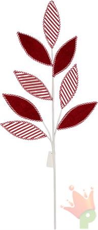 RAMO CON FOGLIE A STRISCE BIANCHE ROSSE 77 CM